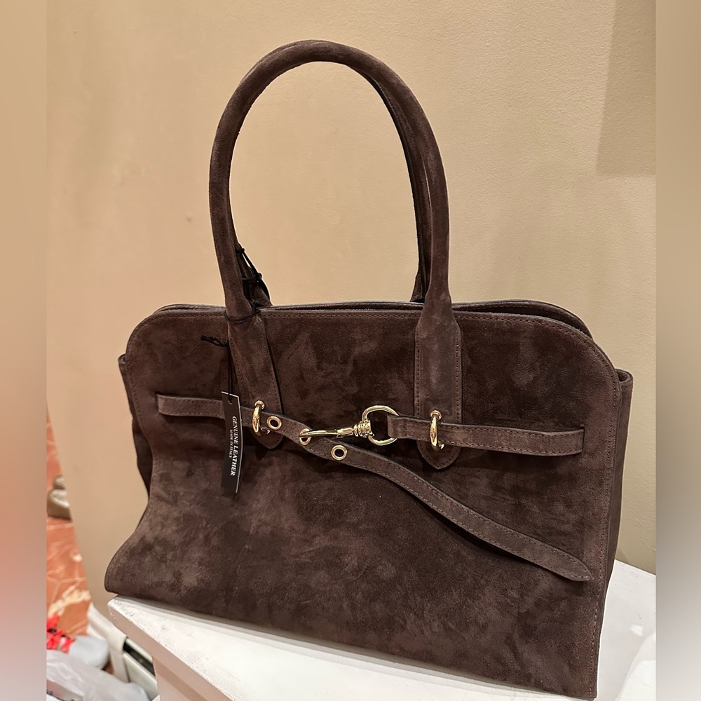 Chocolate Brown Suede Bag by Claudia Firenze